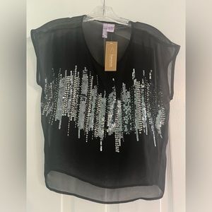 New With Tags Black Sequin Translucent Top